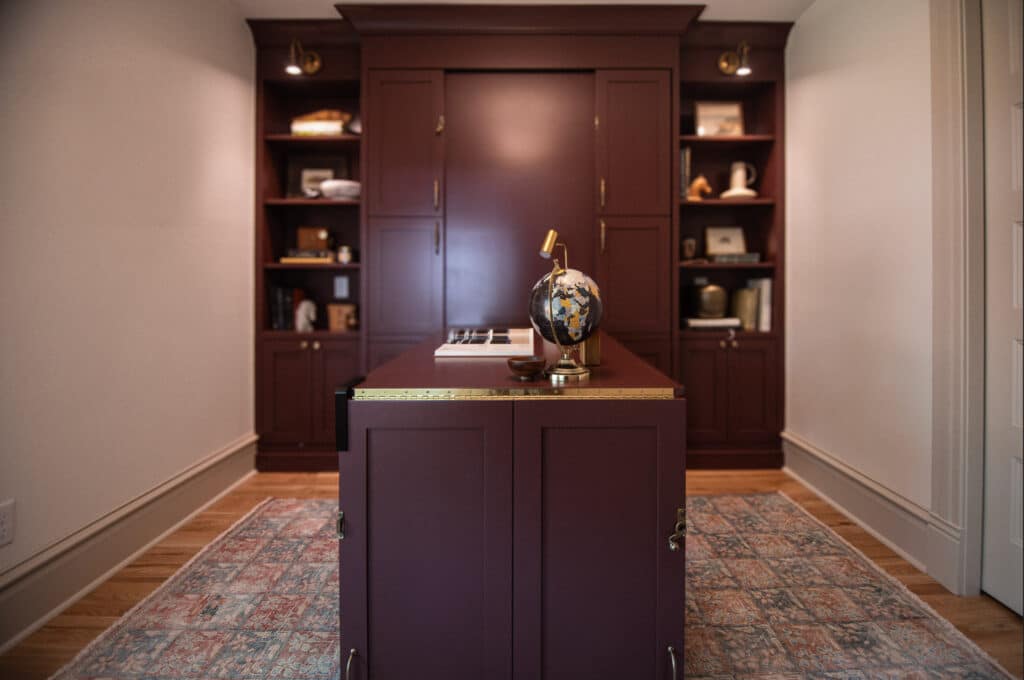 Beautiful, Custom Murphy Bed in Old Town Fort Collins 2 - Harris Timberworks Custom Murphy bed in Fort Collins home with desk folded down, built by Harris Timberworks.